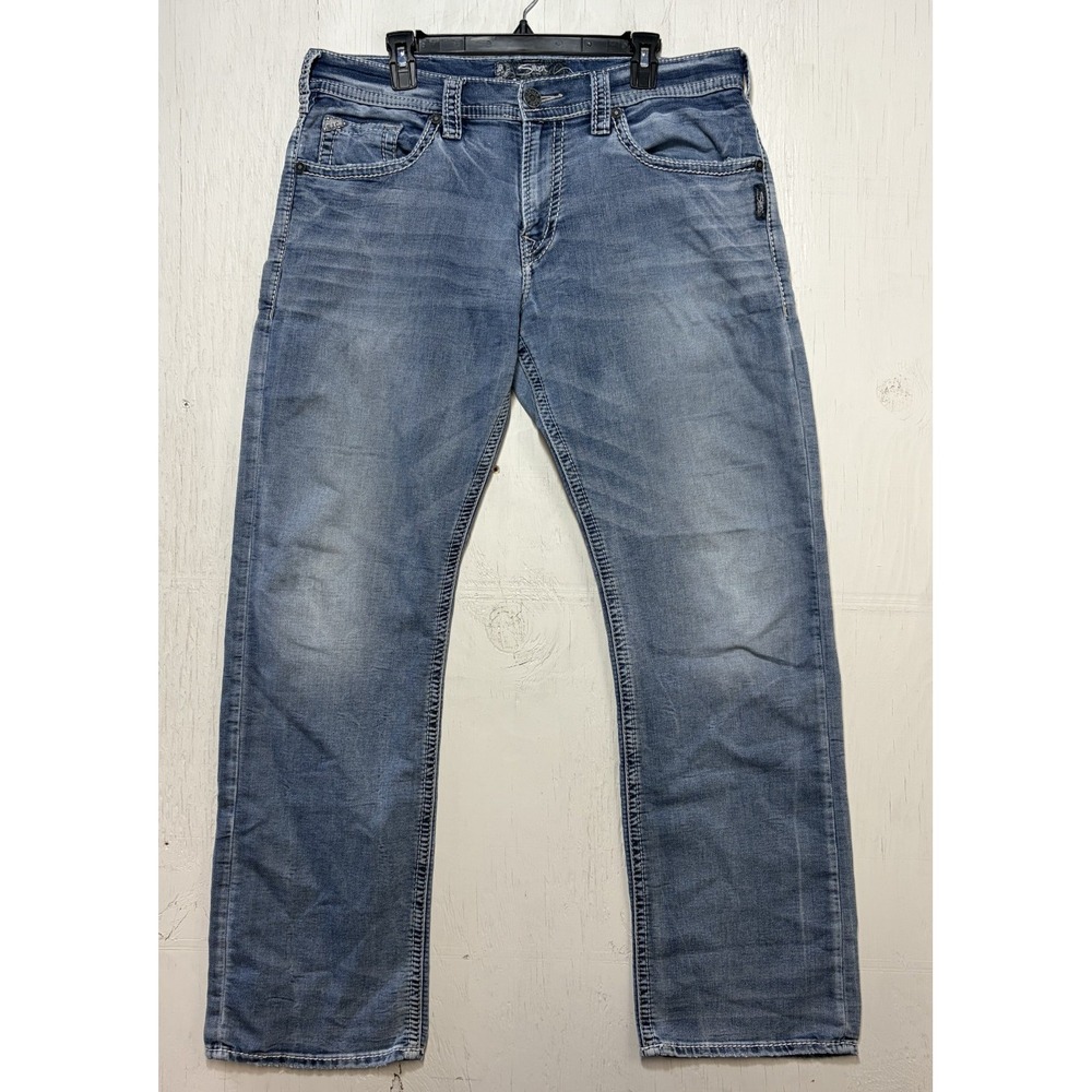 Mens SILVER ZAC Jeans Blue Cotton Blend Stretch Denim Pants Size 36x34